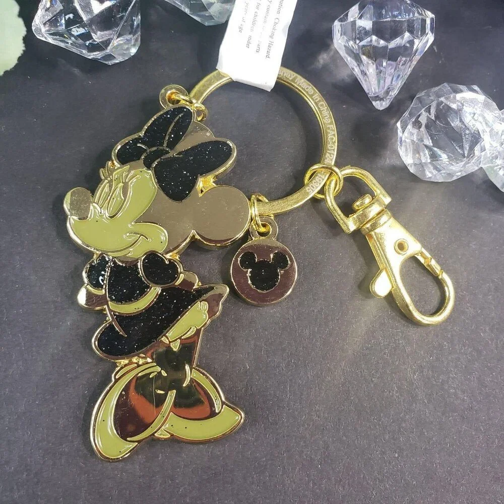 Disney Parks Minnie Mouse Keychain Glitter Hair Bow Bling Purse Clip Accessories